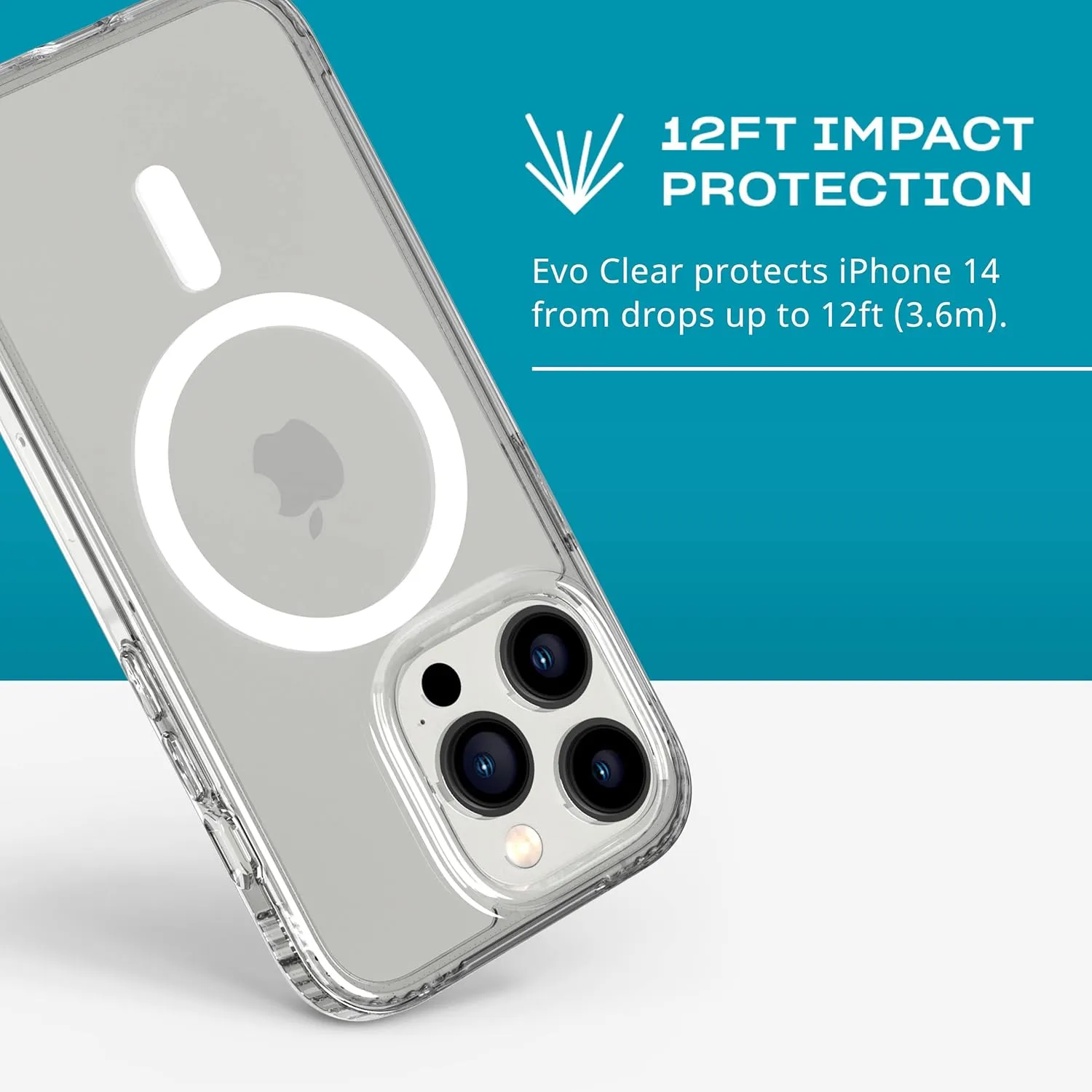 tech21 iPhone 14 Pro Evo Clear Compatible with MagSafe® – Scratch-Resistant, Shock-Absorbing Clear Phone Case with 12ft Multi-Drop Protection