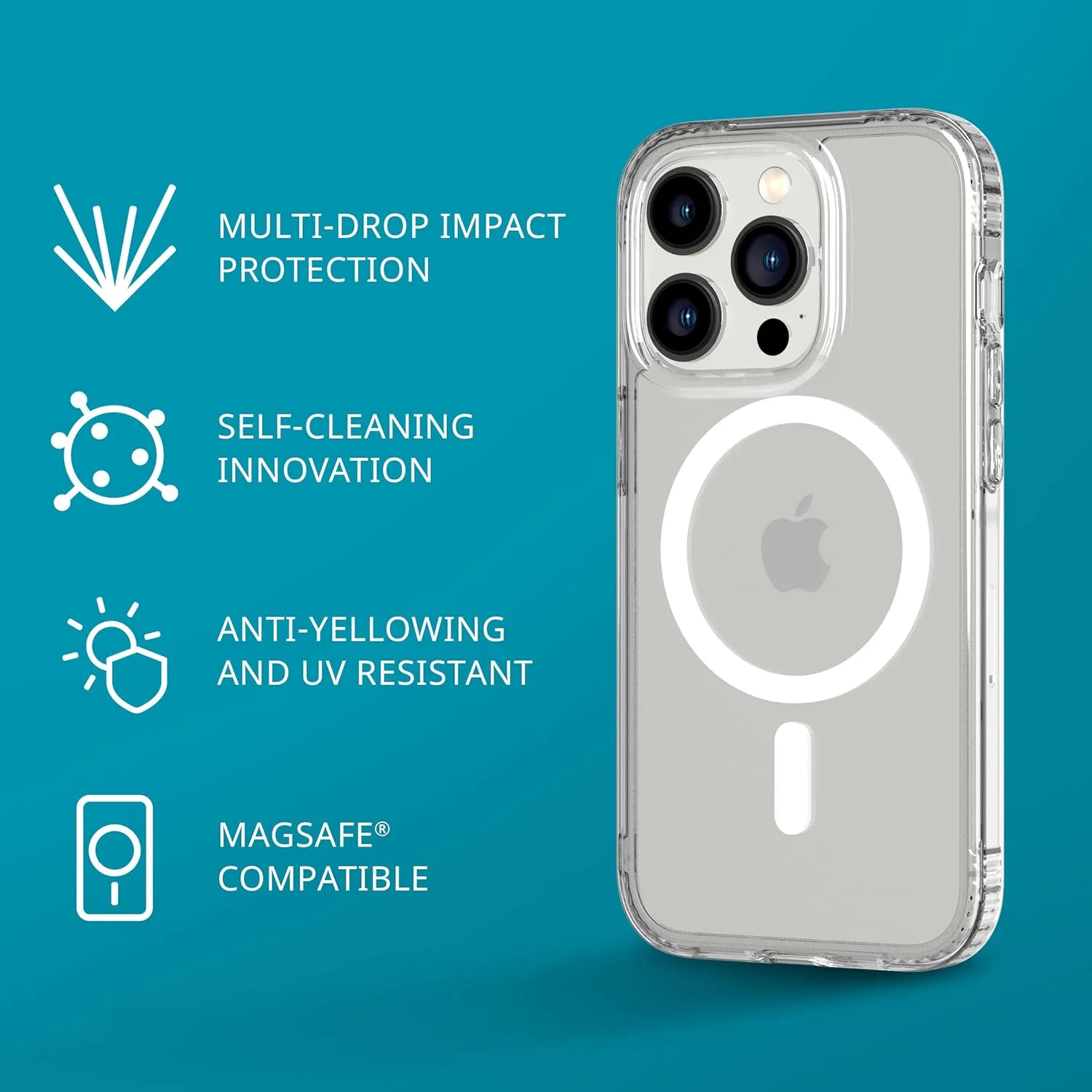 tech21 iPhone 14 Pro Evo Clear Compatible with MagSafe® – Scratch-Resistant, Shock-Absorbing Clear Phone Case with 12ft Multi-Drop Protection