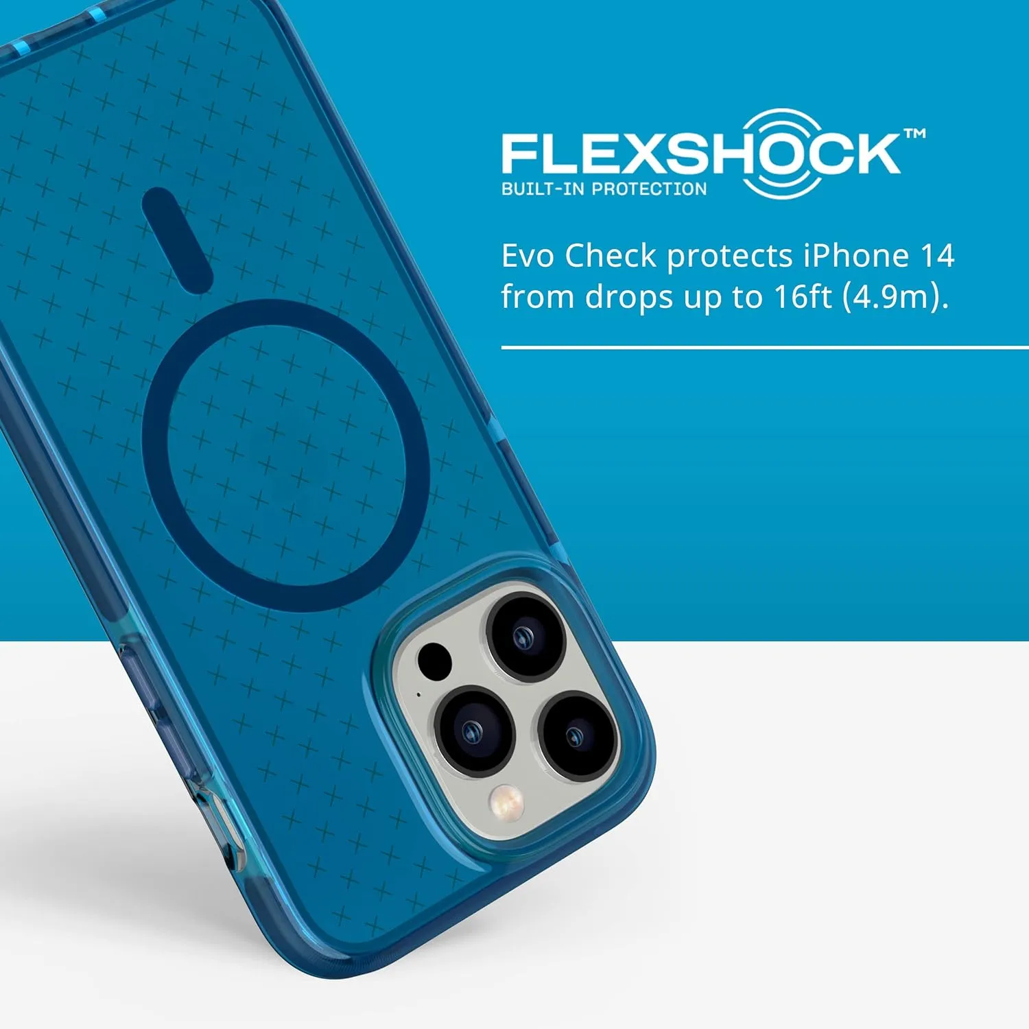 tech21 iPhone 14 Pro Max Evo Check Compatible with MagSafe® – Shock-Absorbing & Slim Protective Phone Case with 16ft FlexShock Multi-Drop Protection & Extra Buttons