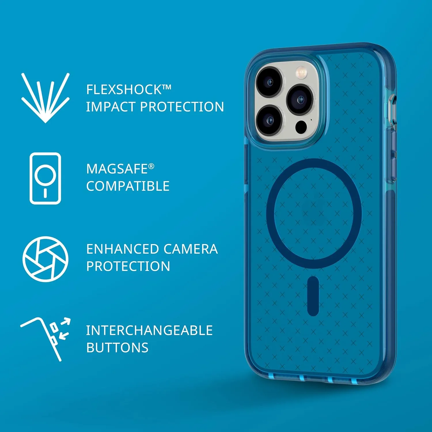 tech21 iPhone 14 Pro Max Evo Check Compatible with MagSafe® – Shock-Absorbing & Slim Protective Phone Case with 16ft FlexShock Multi-Drop Protection & Extra Buttons