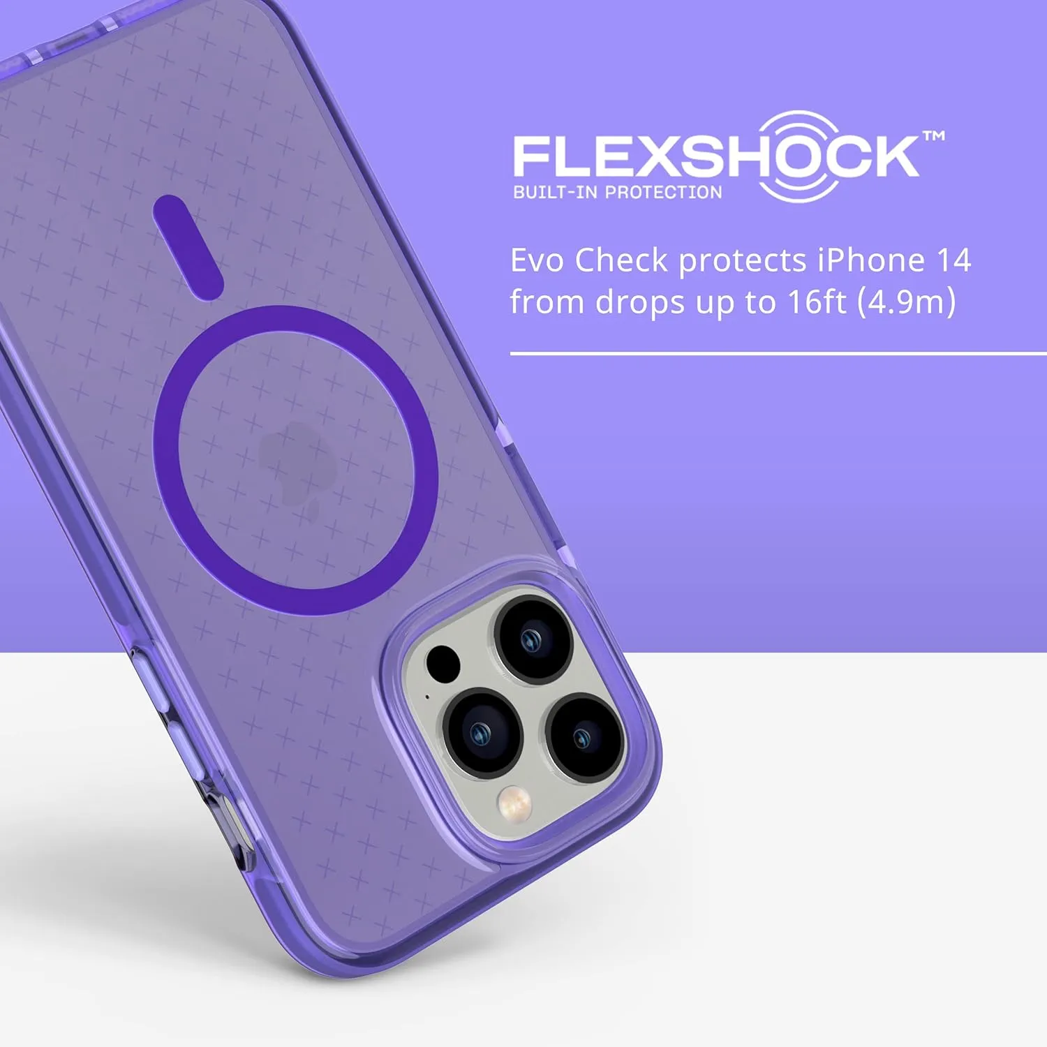 tech21 iPhone 14 Pro Max Evo Check Compatible with MagSafe® – Shock-Absorbing & Slim Protective Phone Case with 16ft FlexShock Multi-Drop Protection & Extra Buttons
