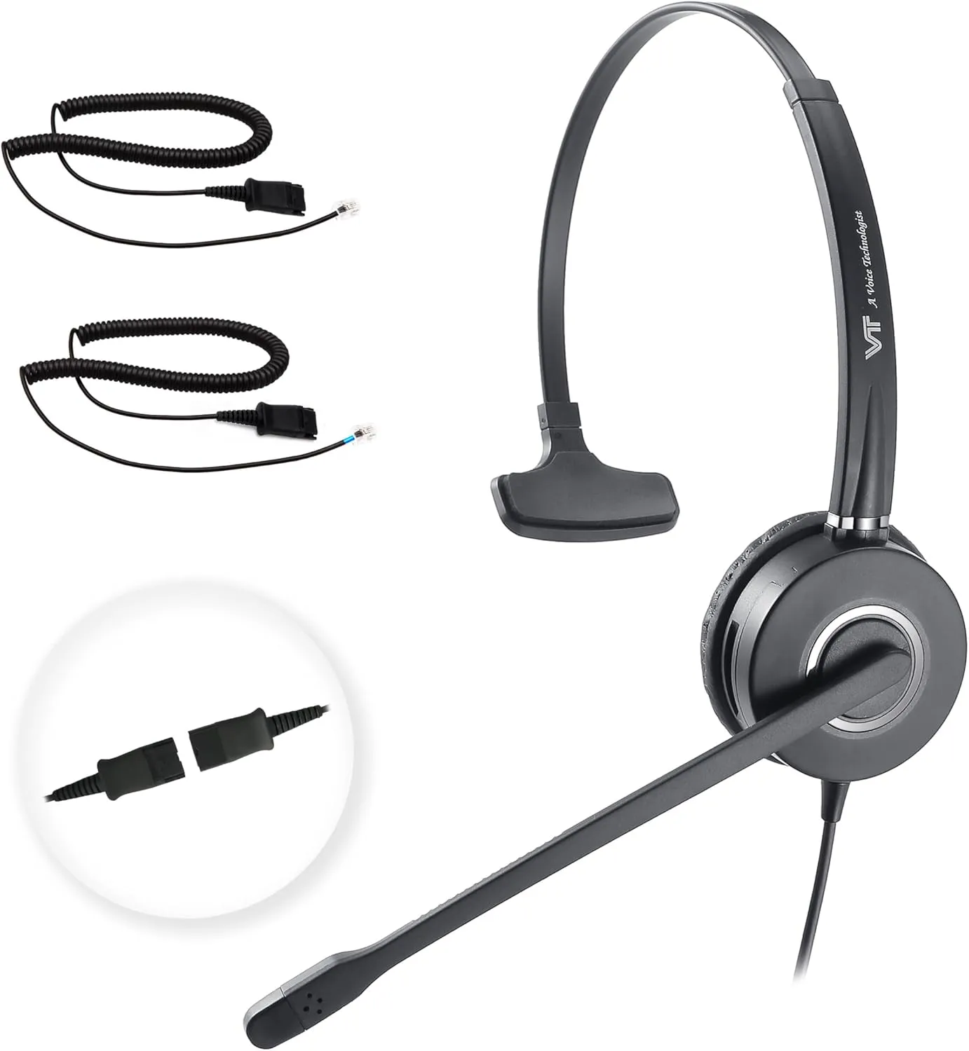 Telephone-Headset Microphone Noise-Cancelling Headphone QD - Quick Disconnect Call Center Headset with RJ09 Cables Compatible with Polycom,Yealink,Grandstream,Snom,Fanvil,Aastra,Mitel,Digium Phones