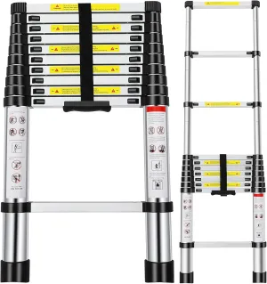 Telescoping Ladder, 10.5FT Aluminum Extension Ladder with 2 Replacement of Non-Slip Rubber Cover, 330 lb. Load Capacity, Telescopic Ladder Portable Multi-Purpose for Indoor Outdoor Work