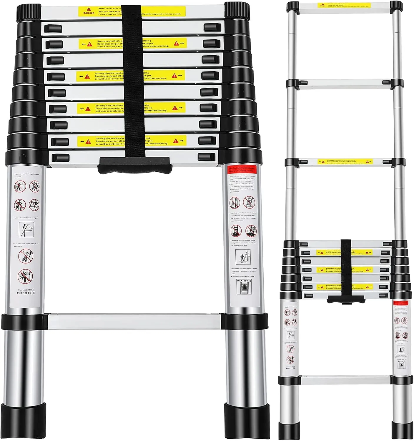 Telescoping Ladder, 10.5FT Aluminum Extension Ladder with 2 Replacement of Non-Slip Rubber Cover, 330 lb. Load Capacity, Telescopic Ladder Portable Multi-Purpose for Indoor Outdoor Work