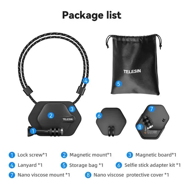 TELESIN Magnetic Action Camera Quick Release Halter Bracket Gopro Accessories Release For GoPro Hero Insta 360 DJI Mobile Phone