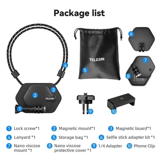 TELESIN Magnetic Action Camera Quick Release Halter Bracket Gopro Accessories Release For GoPro Hero Insta 360 DJI Mobile Phone