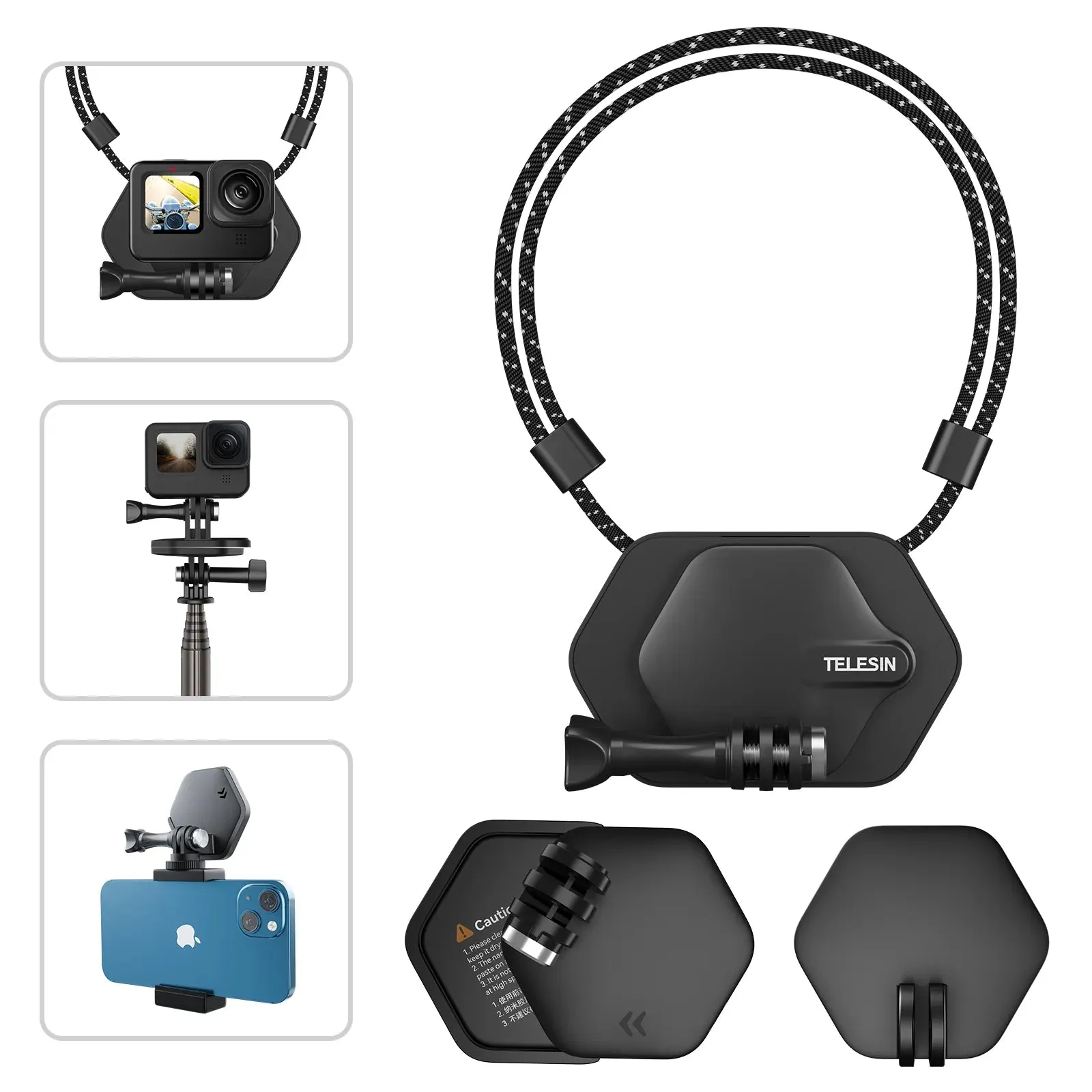 TELESIN Magnetic Action Camera Quick Release Halter Bracket Gopro Accessories Release For GoPro Hero Insta 360 DJI Mobile Phone