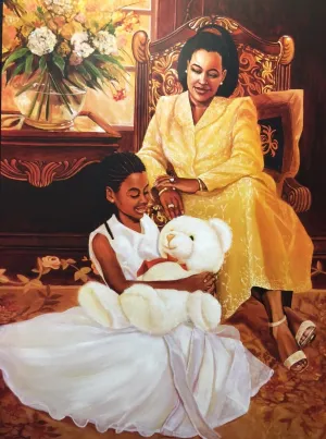 Tender Moments (Mother & Daughter) - Katherine Roundtree 24x32 Black Framed - African American Black Art Print Wall Decor Poster #9K18