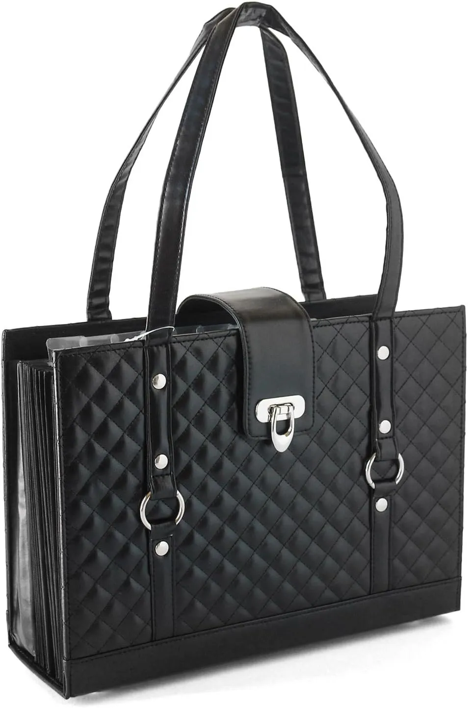 Texture Faux Leather File Organizer Tote -(Black)