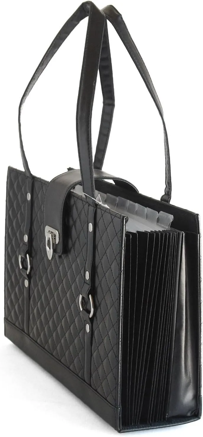 Texture Faux Leather File Organizer Tote -(Black)