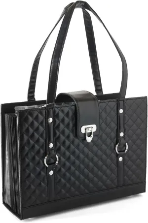 Texture Faux Leather File Organizer Tote -(Black)