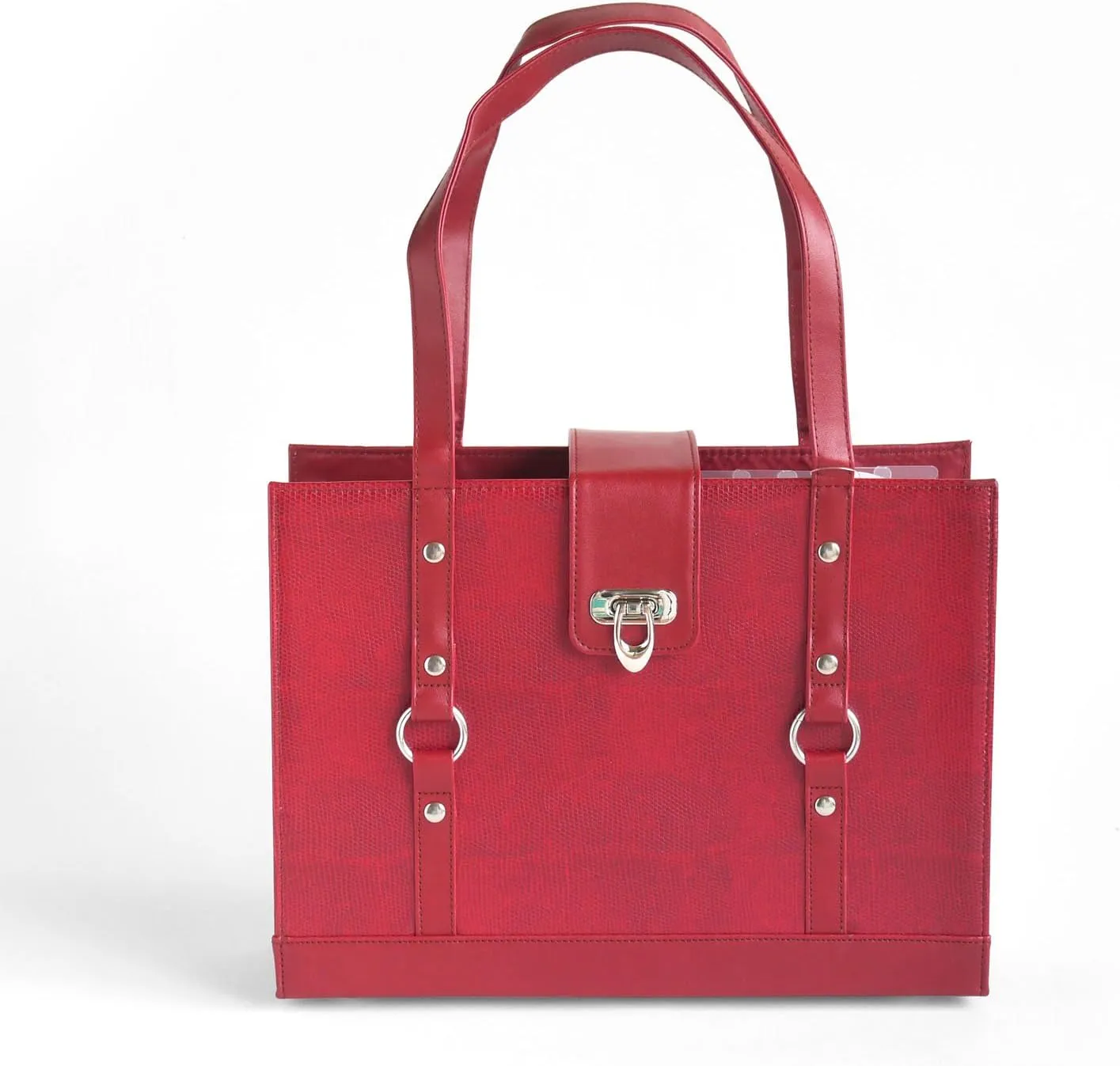 Texture Faux Leather File Organizer Tote - (Red)
