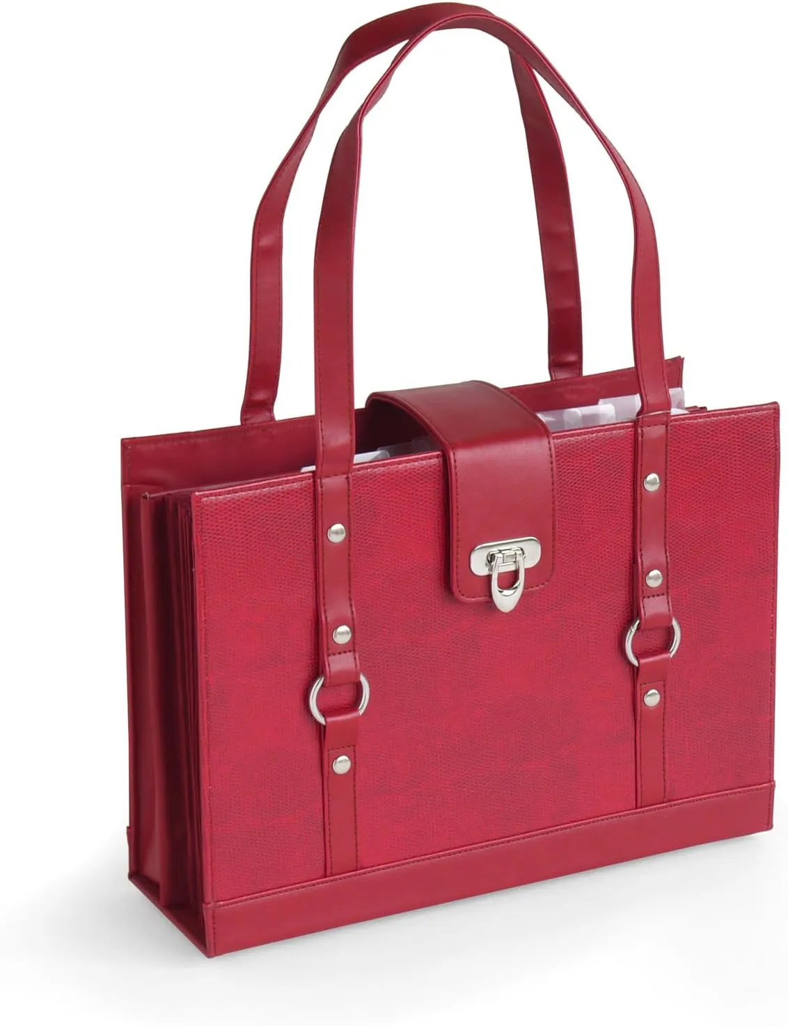 Texture Faux Leather File Organizer Tote - (Red)