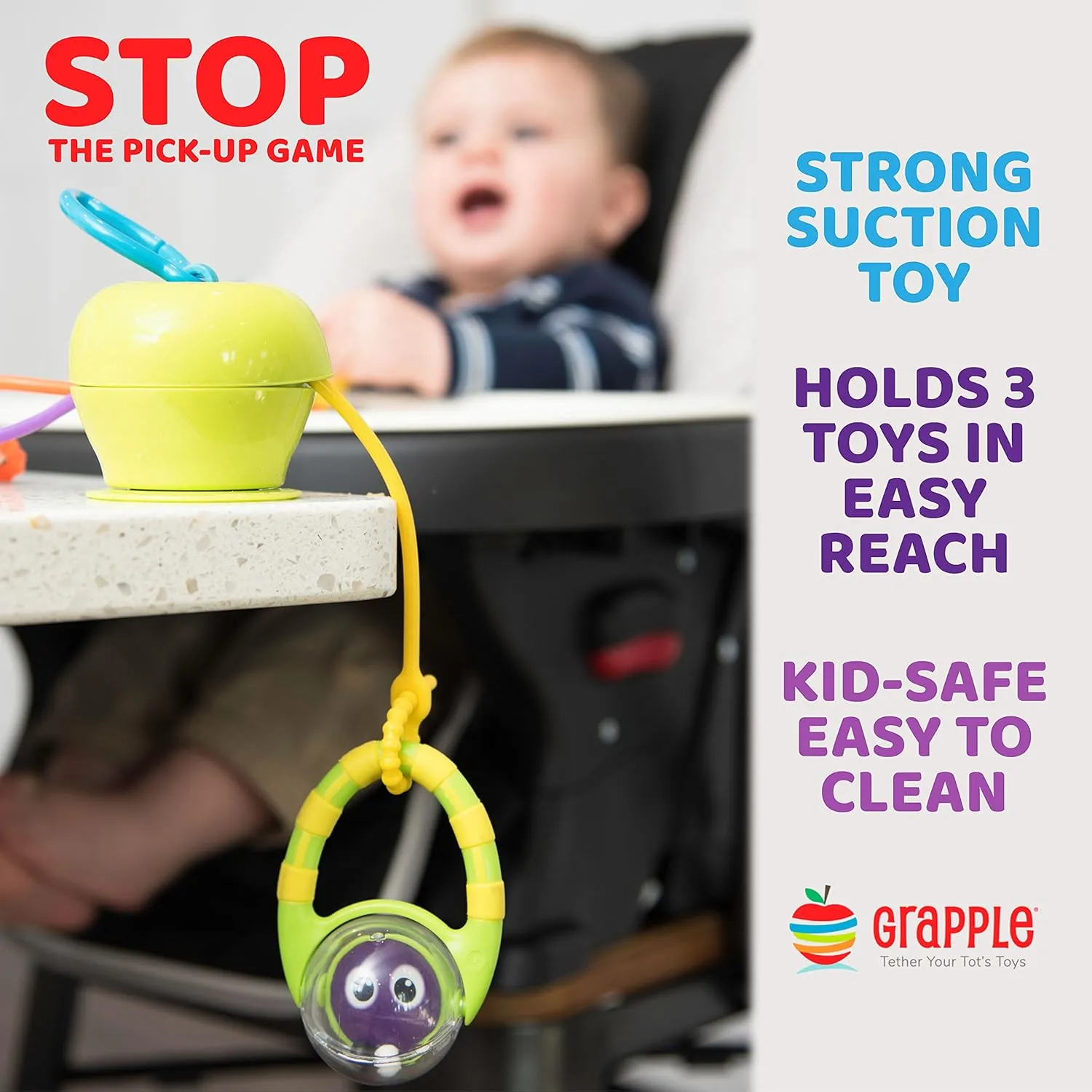 The Baby Suction Cup Toy Holder for High Chair, Stroller and Teething Toys for Babies 6-12 Months. One of Your Baby Must Haves!