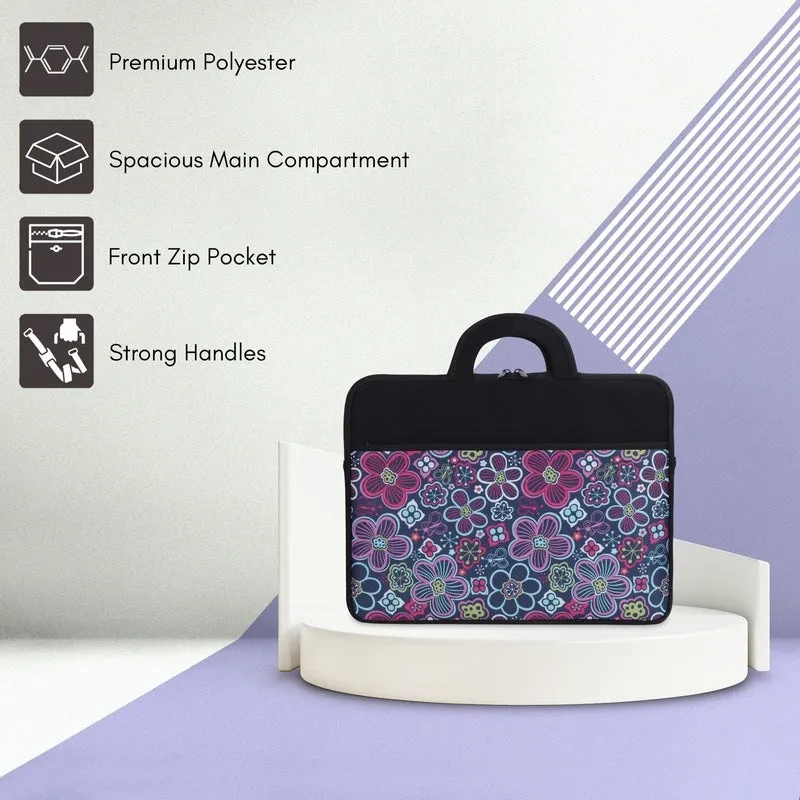THE CLOWNFISH Floral Polyester Unisex 13 inch Tablet Case Laptop Sleeve Laptop Case Slipcase (Black)