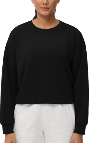 THE GYM PEOPLE Women's Crewneck Cropped Pullover Sweatshirt Cute Basic Long Sleeves Workout Tops