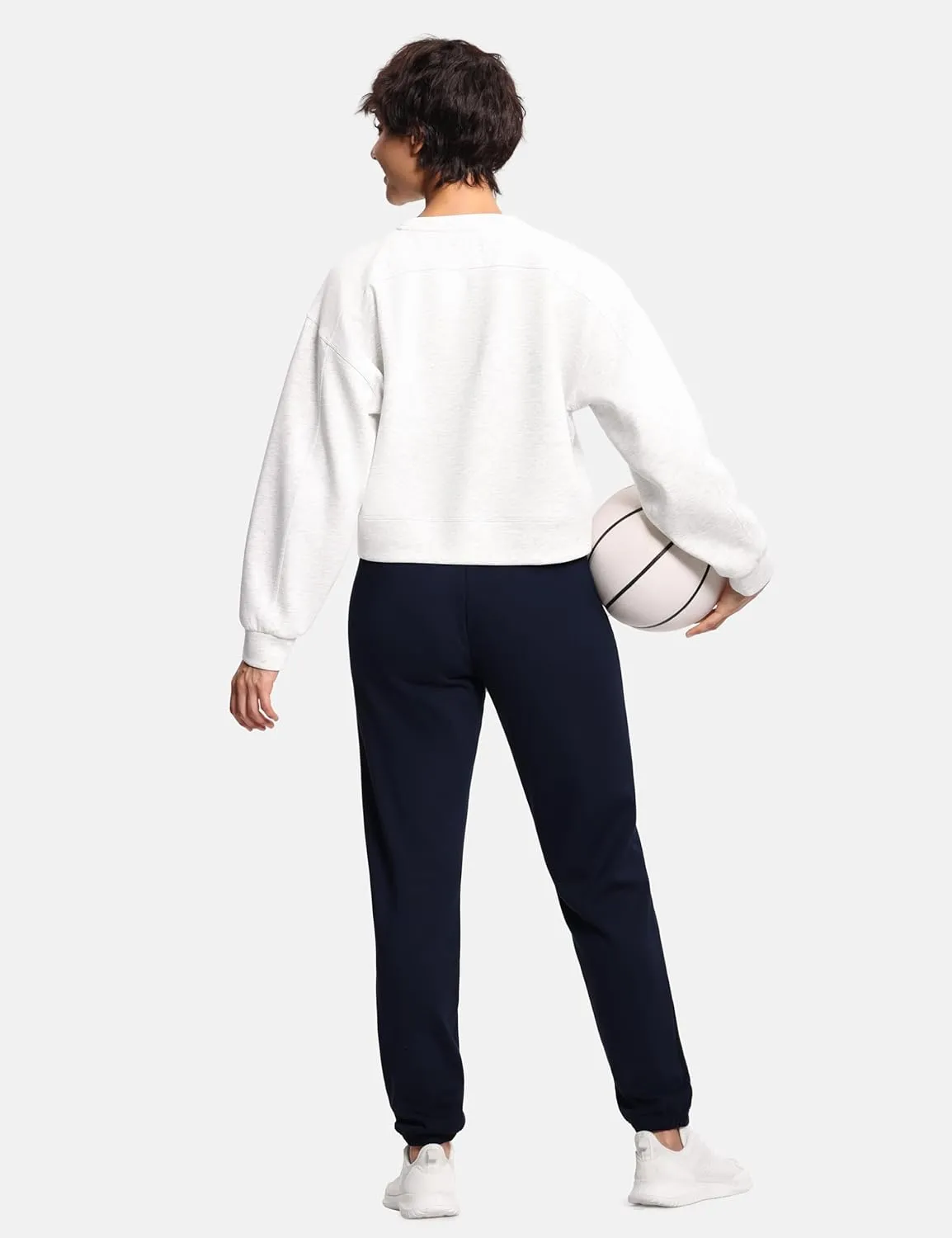 THE GYM PEOPLE Women's Crewneck Cropped Pullover Sweatshirt Cute Basic Long Sleeves Workout Tops