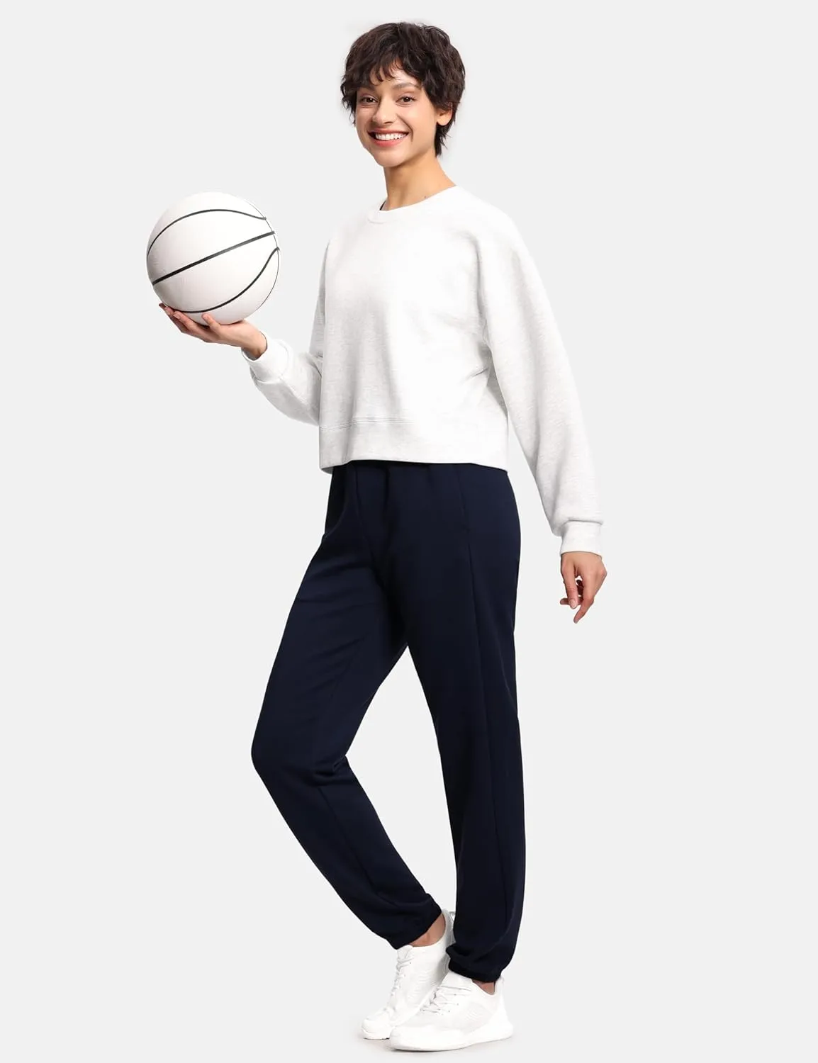 THE GYM PEOPLE Women's Crewneck Cropped Pullover Sweatshirt Cute Basic Long Sleeves Workout Tops
