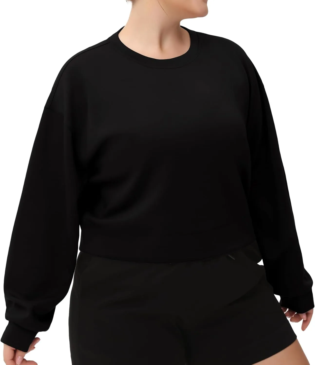 THE GYM PEOPLE Women's Crewneck Cropped Pullover Sweatshirt Cute Basic Long Sleeves Workout Tops