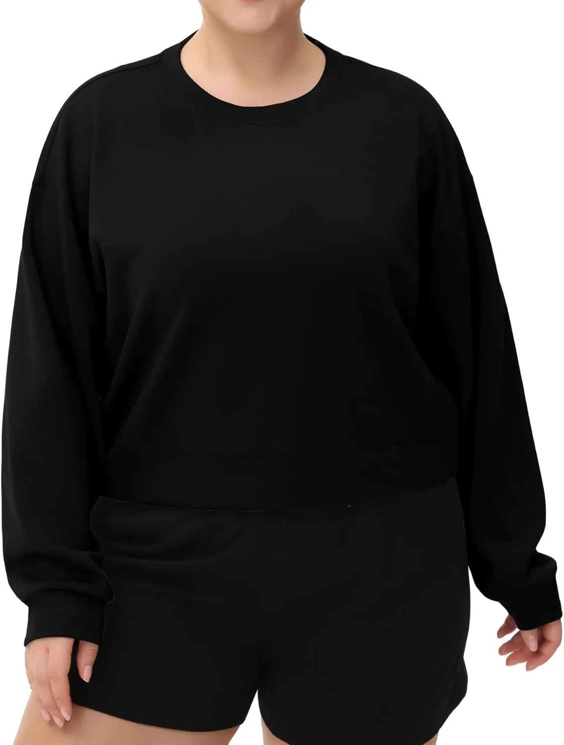 THE GYM PEOPLE Women's Crewneck Cropped Pullover Sweatshirt Cute Basic Long Sleeves Workout Tops