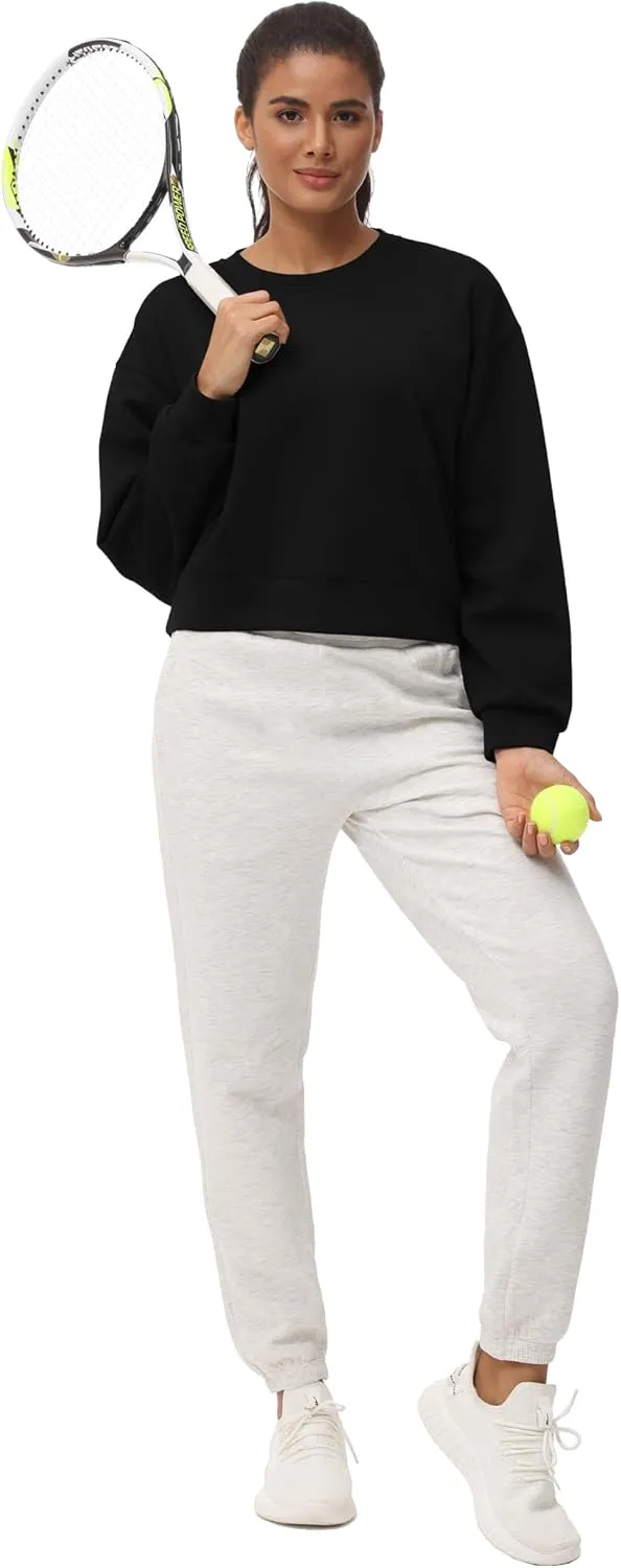 THE GYM PEOPLE Women's Crewneck Cropped Pullover Sweatshirt Cute Basic Long Sleeves Workout Tops