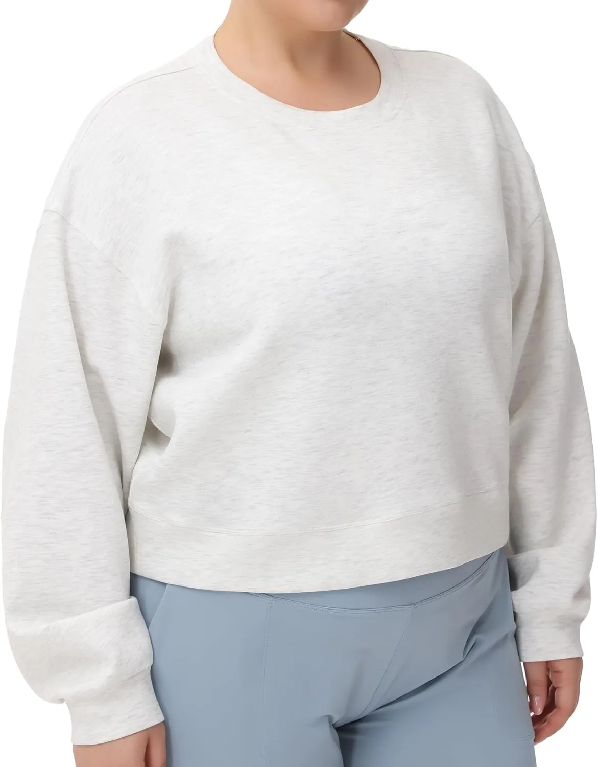 THE GYM PEOPLE Women's Crewneck Cropped Pullover Sweatshirt Cute Basic Long Sleeves Workout Tops