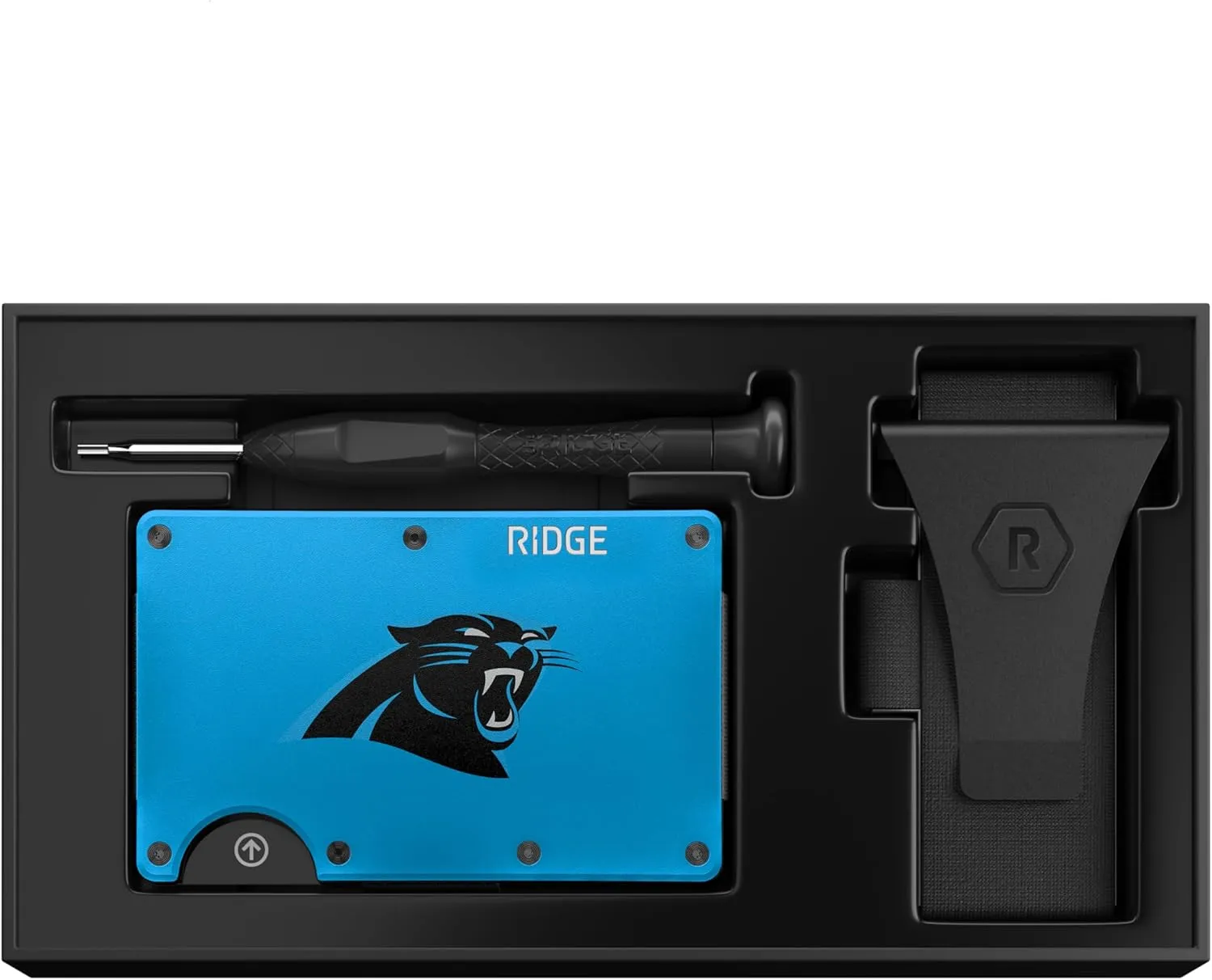 The Ridge NFL Edition, Mens Minimalist Aluminum Metal Wallet - Rfid Blocking, Elastic, Slim Front Pocket Credit Card Holder with Both Cash Strap and an additional Money Clip
