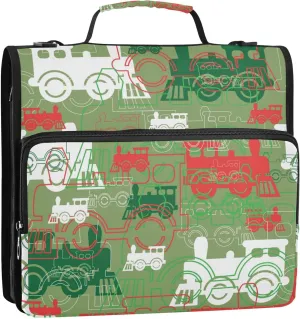 The Train Steam Locomotives Zipper Binder, 1.5 inch 3 Ring Binder Organizer Bag with Shoulder Strap and Handle, Multi-Pocket, 500 Sheet Capacity