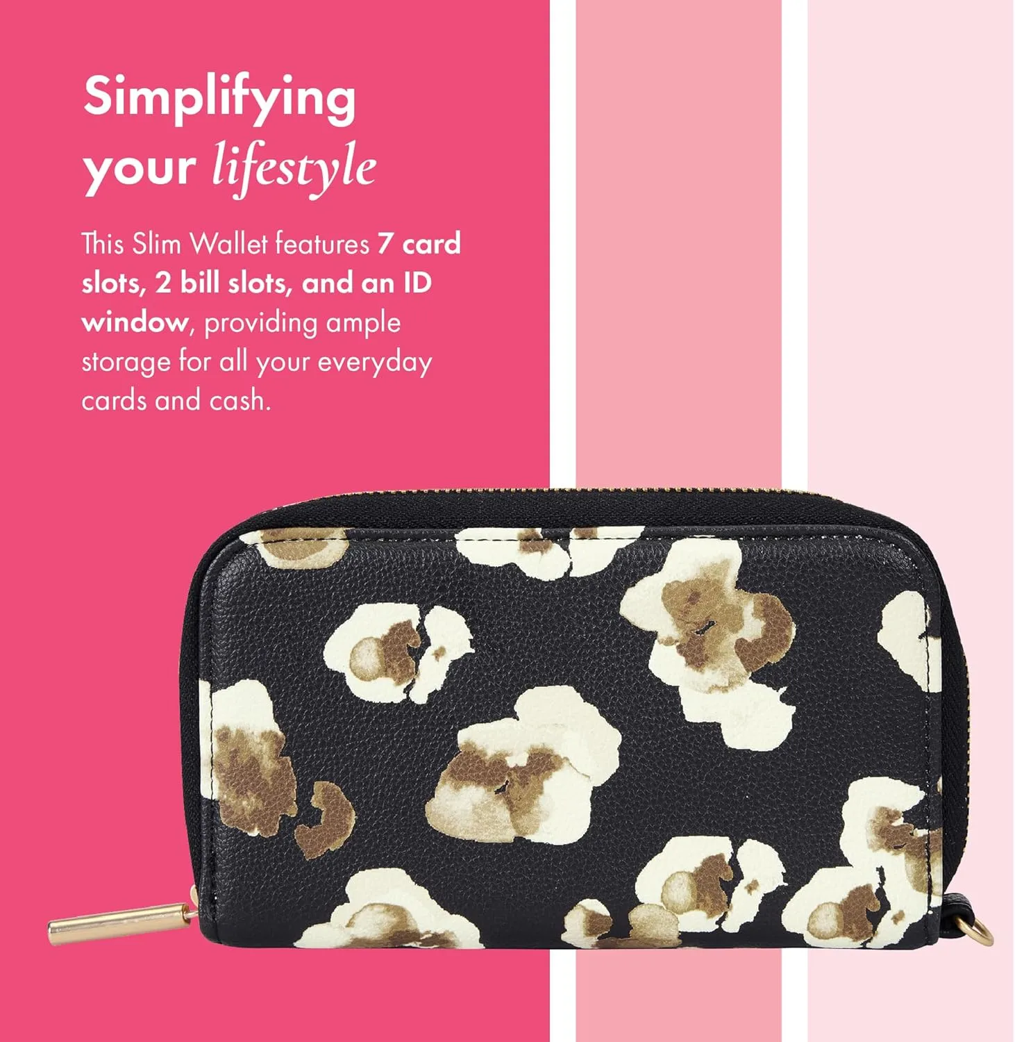 THIRTY-ONE Gifts Slim Wallet, Small Clutch Wallet for Women, Phone-Holder Wallet with Card and Bill Slots, Autumn Bouquet Smooth Pebble