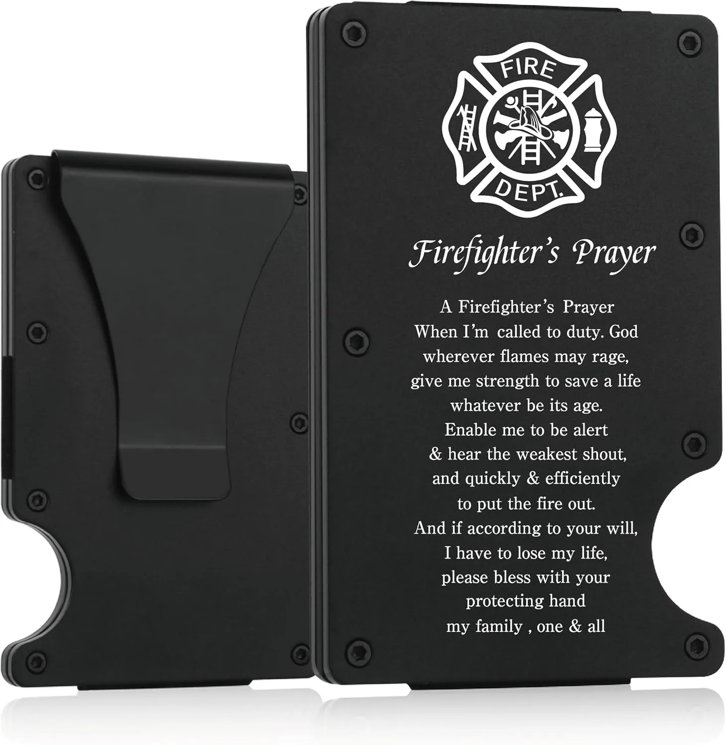 THTCSQ Firefighter Gifts,Firefighter Prayer Minimalist Personalized Engraved Metal Wallet,Slim Wallet for Men,Birthday Gifts Graduation Gifts Christmas Gift (Firefighter wallet)