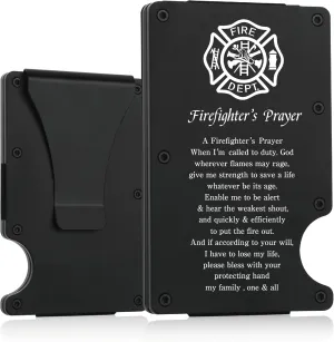 THTCSQ Firefighter Gifts,Firefighter Prayer Minimalist Personalized Engraved Metal Wallet,Slim Wallet for Men,Birthday Gifts Graduation Gifts Christmas Gift (Firefighter wallet)
