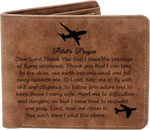 THTCSQ Pilot's Prayer Leather Wallet - Engraved Personalized Aviation Gift for New Pilot Graduation