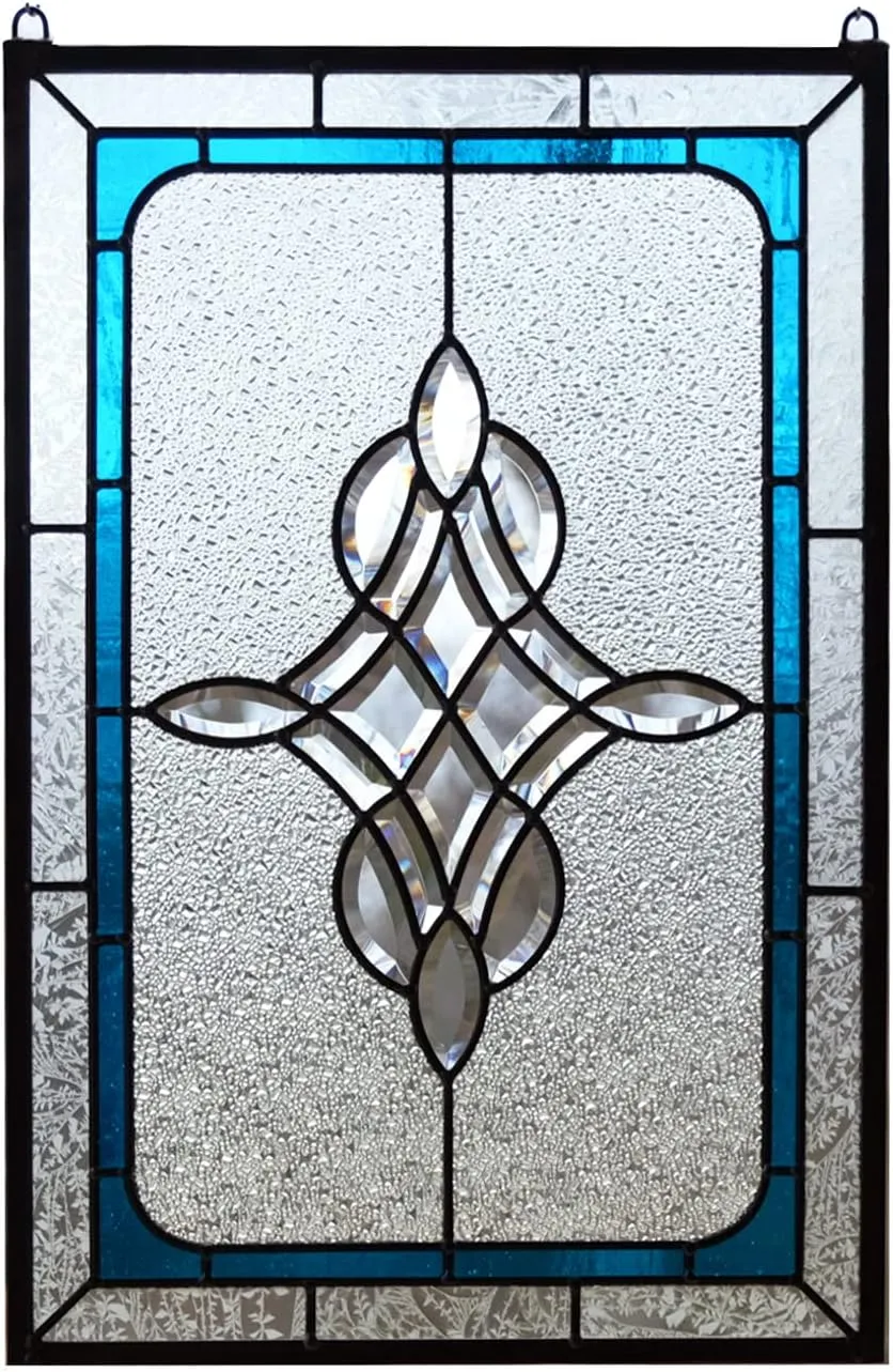 Tiffany Style Stained Glass Clear Beveled Window Panel 16x24 inches TMI1624-136