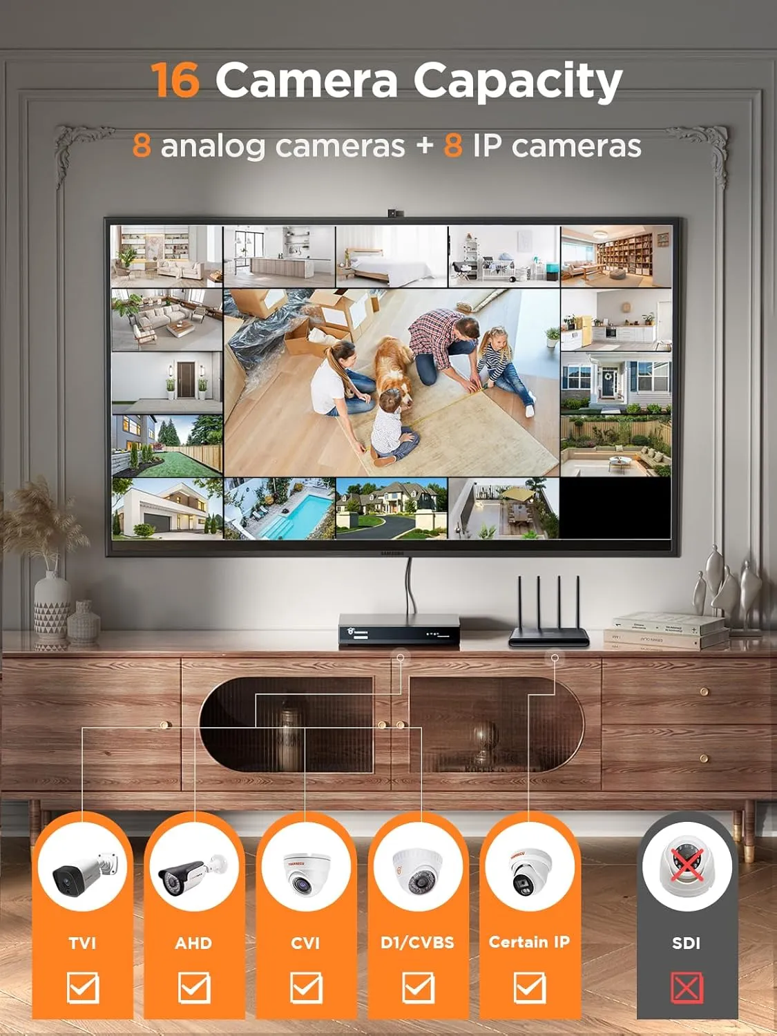 TIGERSECU Ultra HD 5MP 8   8 Channel Hybrid Security DVR/NVR with 2TB Hard Drive, Expandable to 16 Cameras, 6-in-1 Home Surveillance Recorder for 8 TVI, AHD, CVI, CVBS, RS485 PTZ and 8 IP Cameras