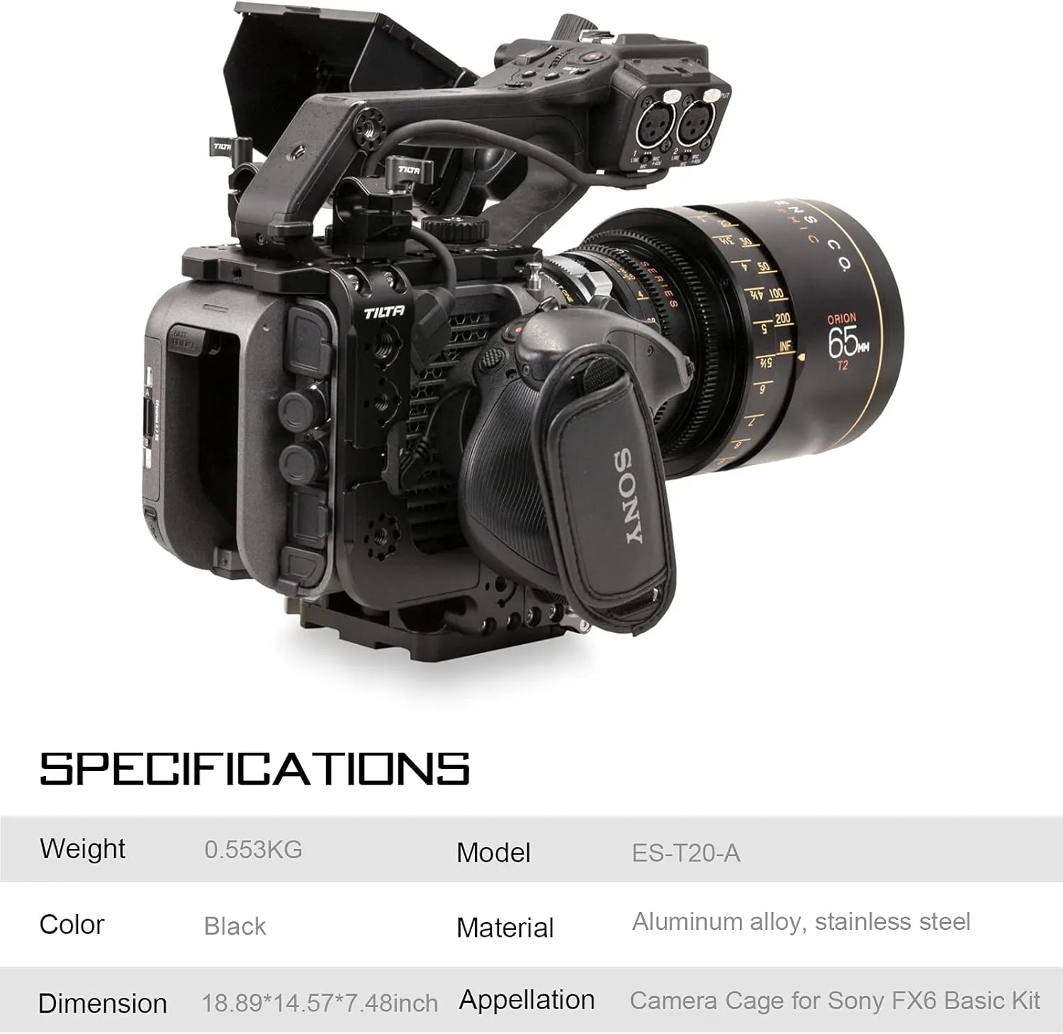 Tilta Camera Cage Compatible with Sony FX6 | Includes: Quick Release Baseplate | Side Arm | Multi-Functional Top Plate