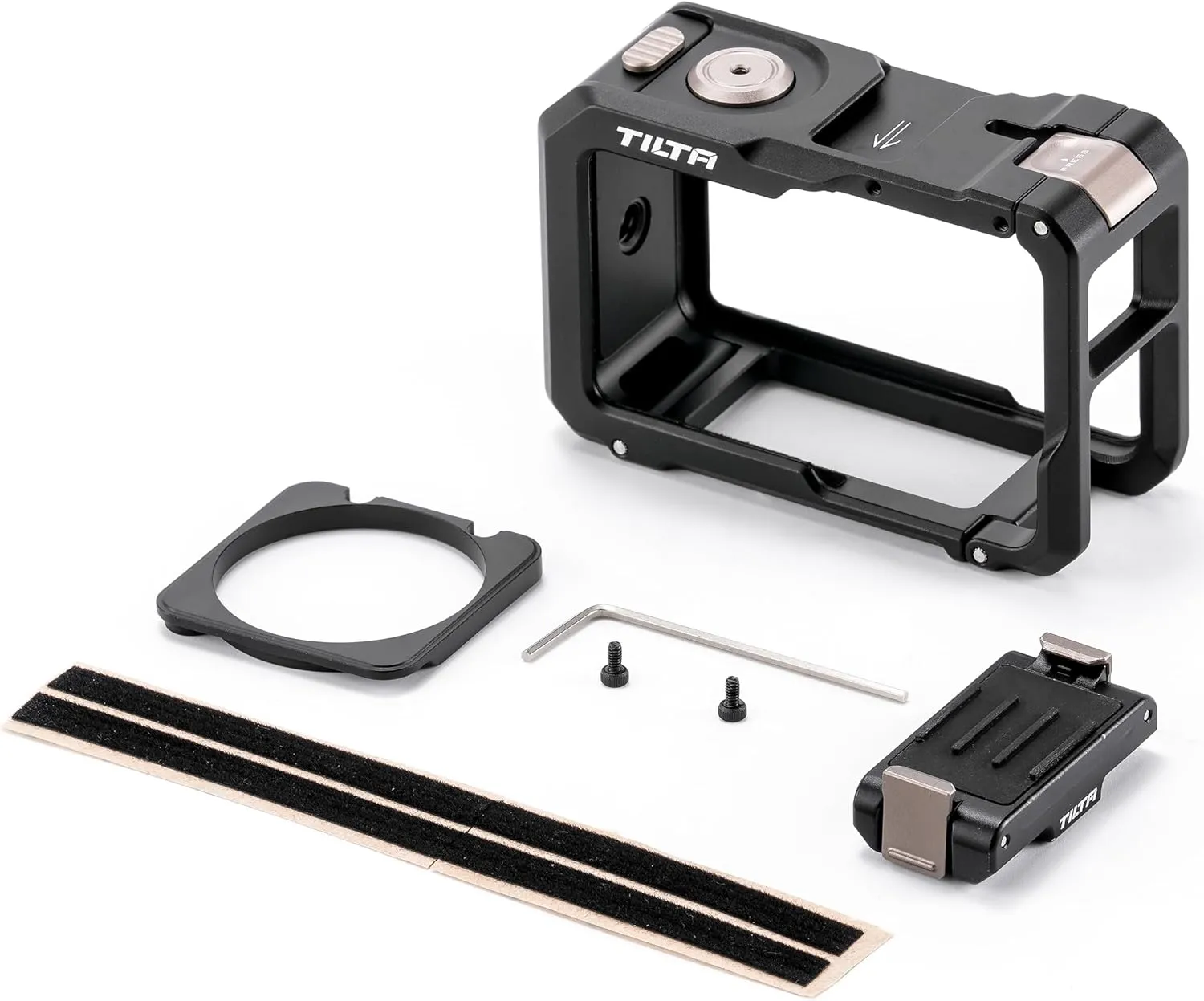 Tilta Full Camera Cage Compatible with DJI Osmo Action 3, Action 4 & Action 5 Pro (Black) | Magnesium-Aluminum Frame | Cold Shoe & 1/4"-20 Mounts | Magnetic Filter Support | Shock-Absorbing Pads