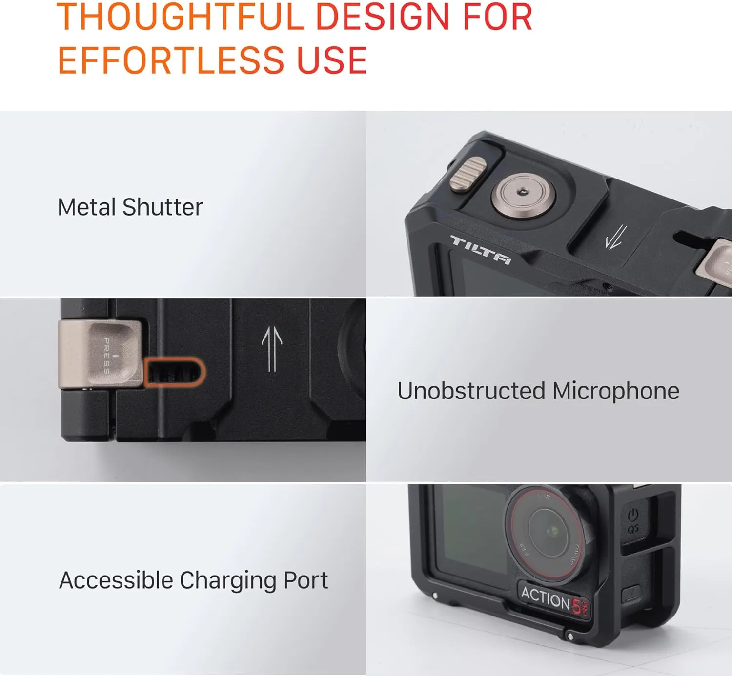 Tilta Full Camera Cage Compatible with DJI Osmo Action 3, Action 4 & Action 5 Pro (Black) | Magnesium-Aluminum Frame | Cold Shoe & 1/4"-20 Mounts | Magnetic Filter Support | Shock-Absorbing Pads