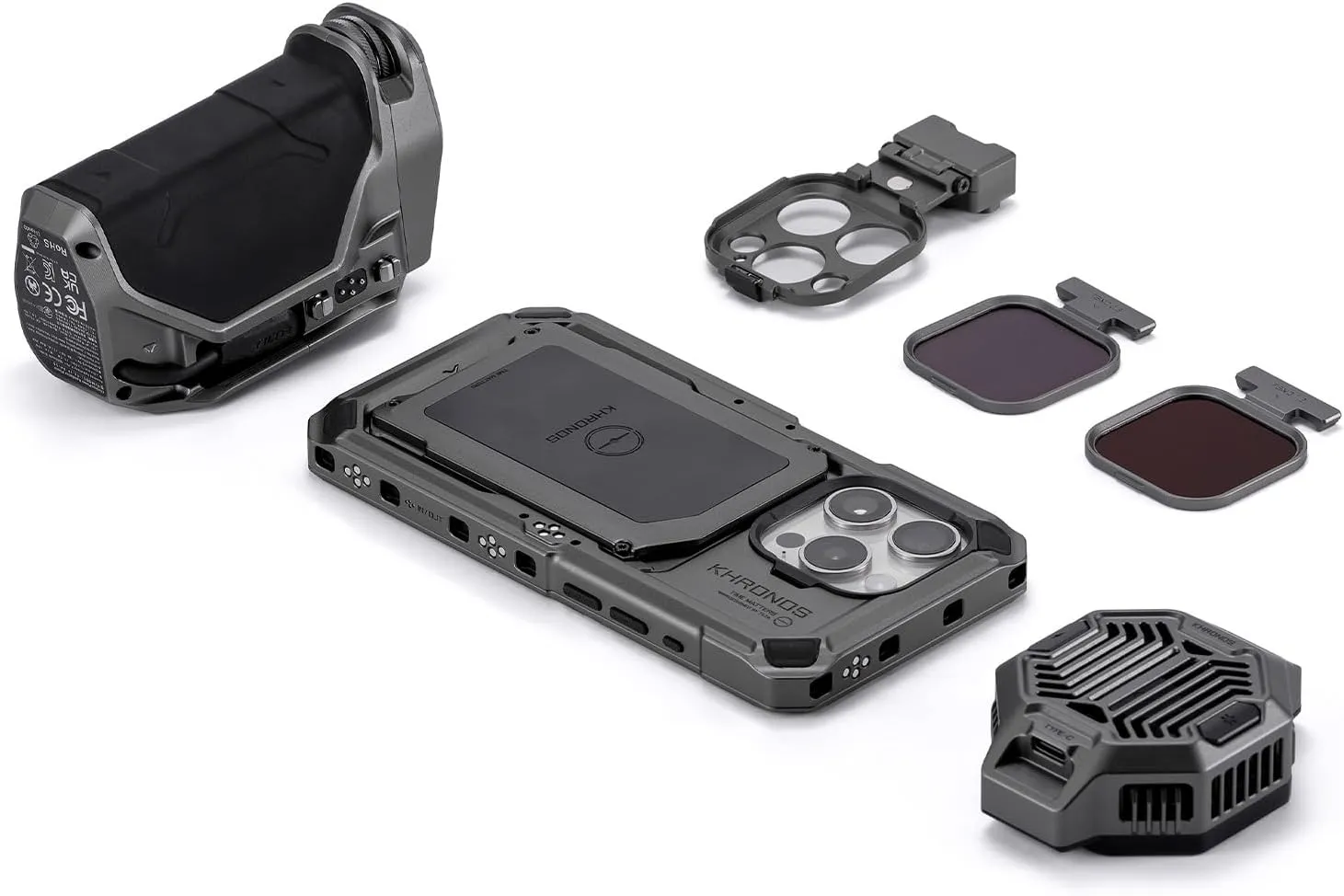 Tilta Khronos Advanced Kit Compatible with iPhone 15 Pro - Space Gray | Includes Phone Case, ND Filters, PD Focus Handle, and Cooling Fan