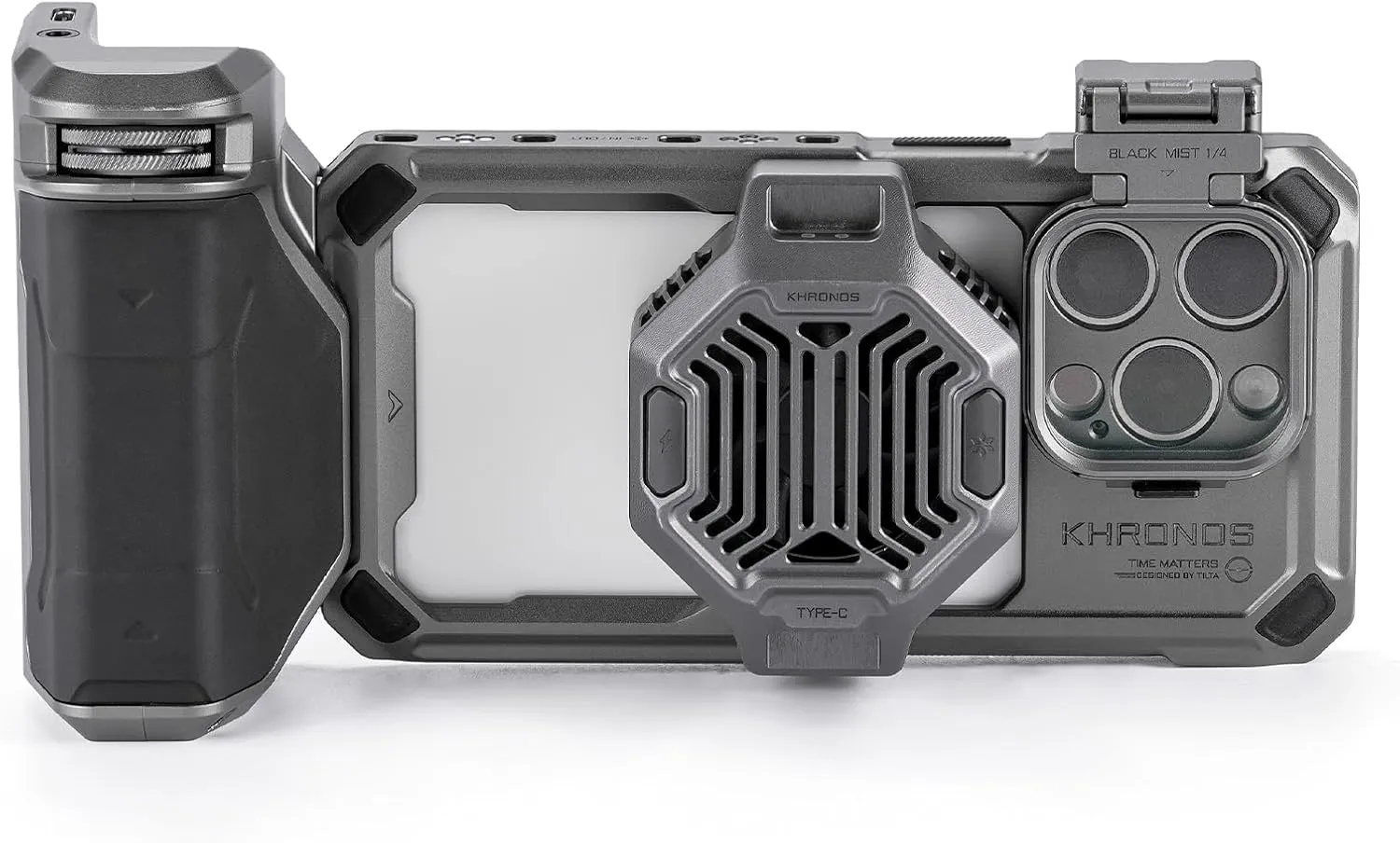 Tilta Khronos Advanced Kit Compatible with iPhone 15 Pro - Space Gray | Includes Phone Case, ND Filters, PD Focus Handle, and Cooling Fan