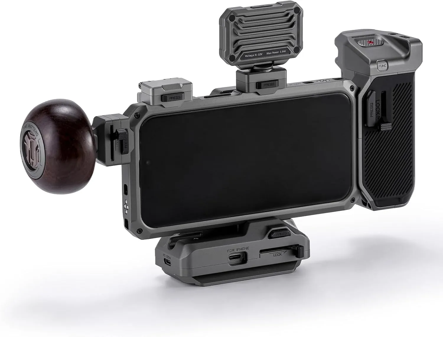 Tilta Khronos Ultimate Kit Compatible with iPhone 15 Pro | Cooling System/LED Light/Wooden & PD Focus Handle/SSD Holder Included | TK-IP15-PD-SG (Space Gray, Pro)