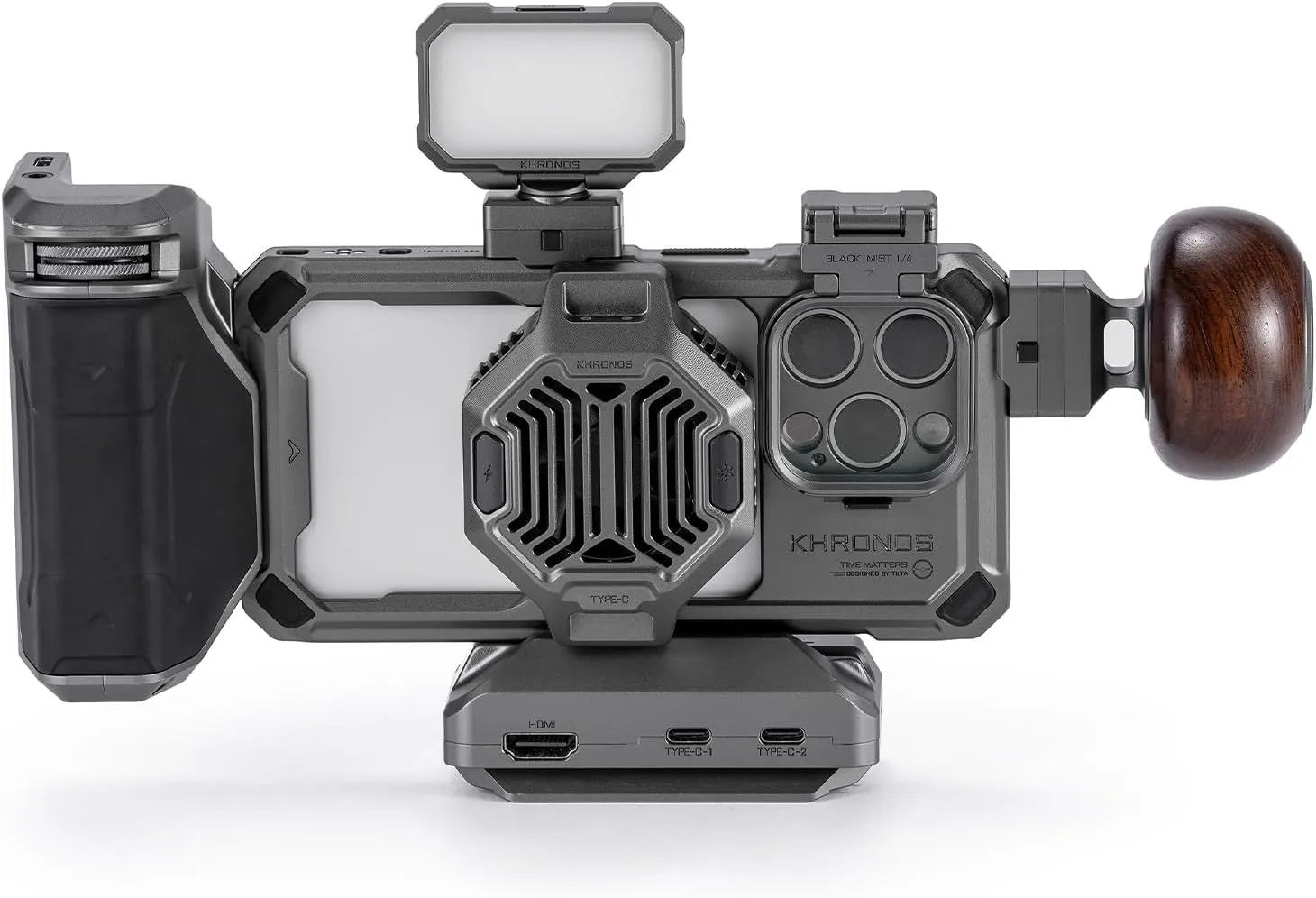 Tilta Khronos Ultimate Kit Compatible with iPhone 15 Pro | Cooling System/LED Light/Wooden & PD Focus Handle/SSD Holder Included | TK-IP15-PD-SG (Space Gray, Pro)