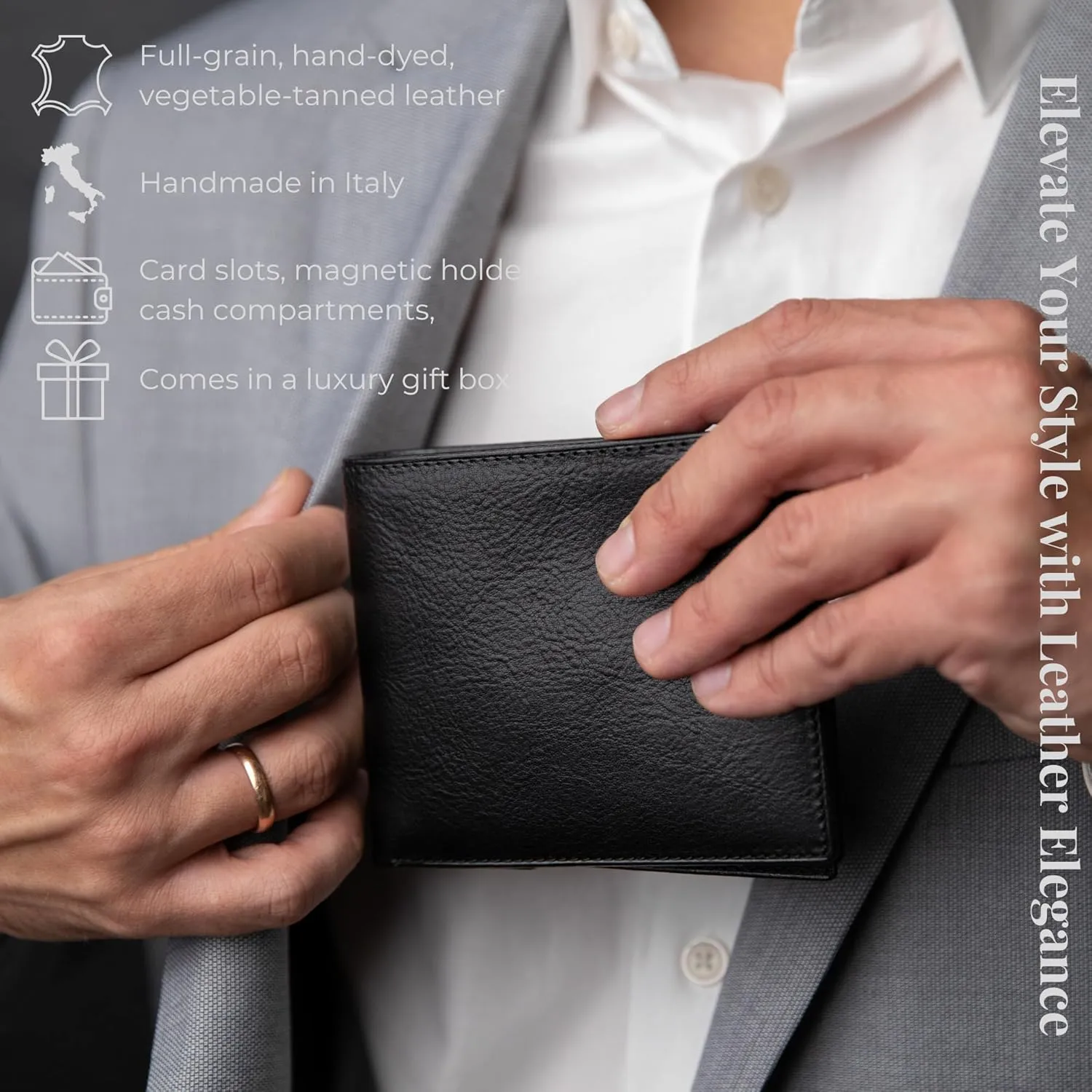Time Resistance Leather Wallet for Men - Men Wallet - Bifold Italian Wallet - Slim Wallet with Card Holder - Gift Box Included