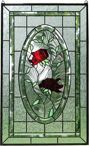 TMI ART PANEL 20'' x 34'' Stained Glass Window Panel Rose Blooming, TMM17