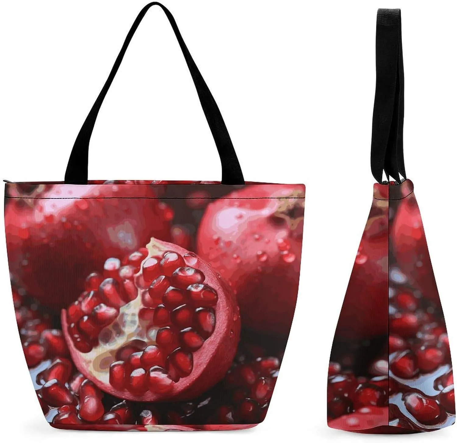 Tote Bag with Zipper Fashion Shoulder Bag Pomegranate Fruit Shopping Bag for Women Handbags Grocery Bag