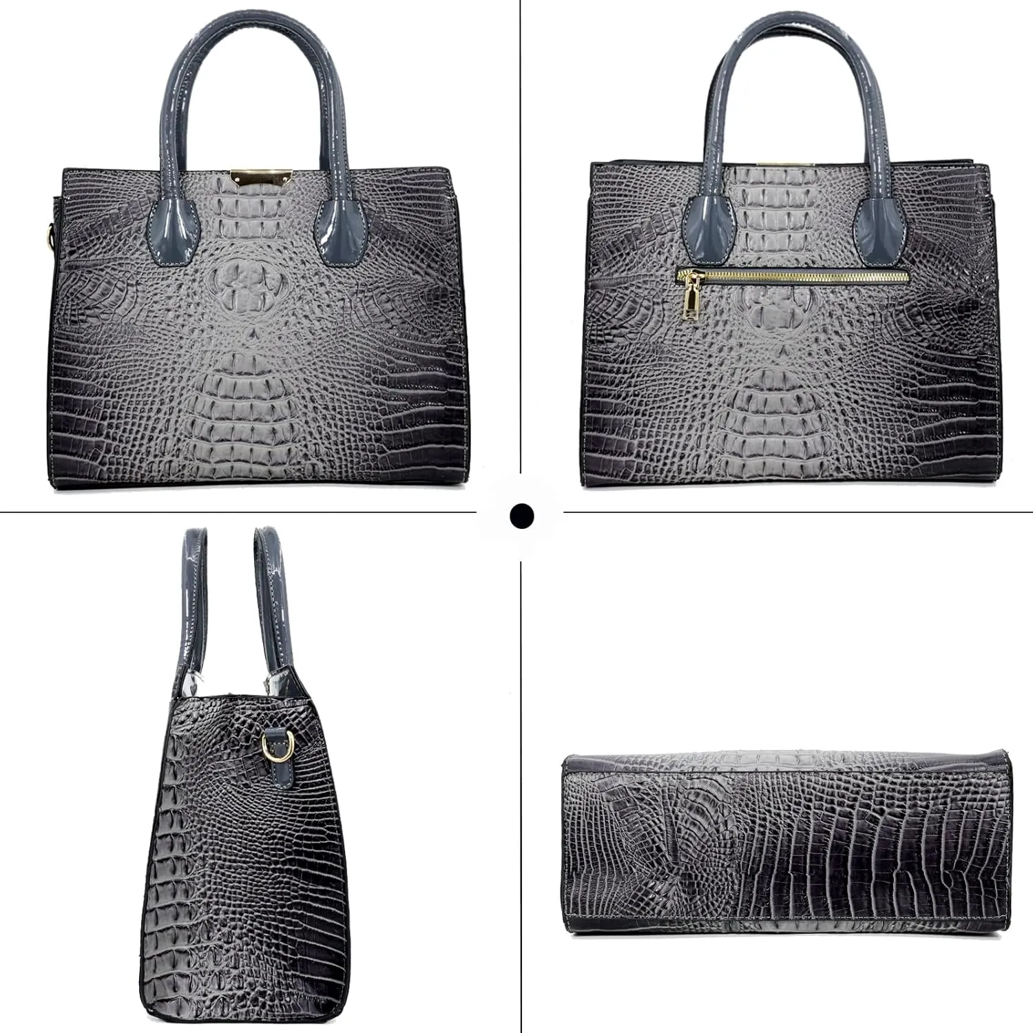 Tote Top-handle Handbags Patent PU Leather Women Purse Satchel Crocodile Pattern Shoulder Crossbody Bag 3 Pcs Set