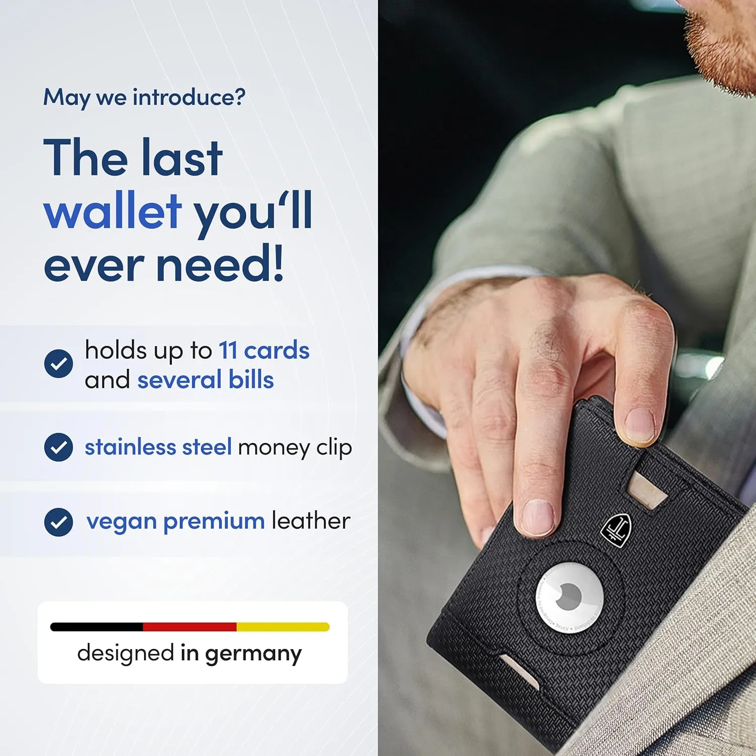 TRAVANDO AirTag* Wallet Mens Wallet with Money Clip Air Tag Wallet Card Holder RFID Blocking Bifold Gifts for Men