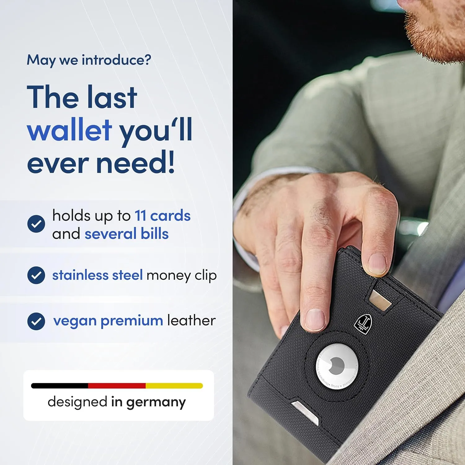 TRAVANDO AirTag* Wallet Mens Wallet with Money Clip Air Tag Wallet Card Holder RFID Blocking Bifold Gifts for Men