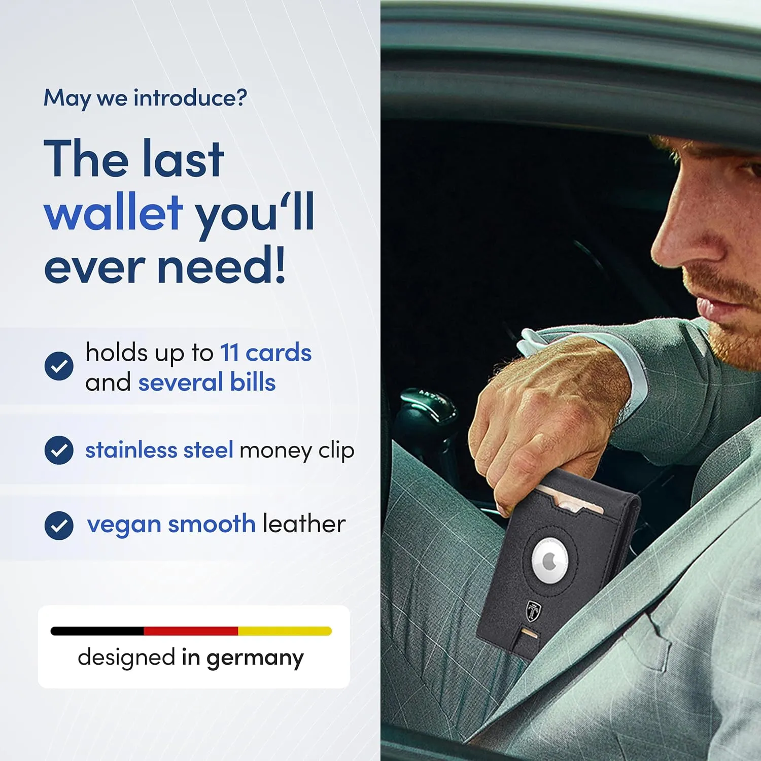 TRAVANDO AirTag* Wallet Mens Wallet with Money Clip Air Tag Wallet Card Holder RFID Blocking Bifold Gifts for Men