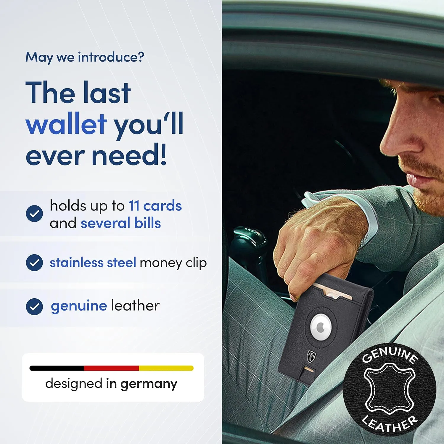 TRAVANDO Leather AirTag* Wallet Mens Wallet with Money Clip Air Tag Wallet Card Holder RFID Blocking Bifold Gifts for Men