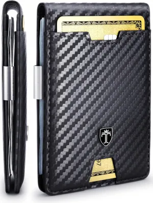 TRAVANDO Mens Slim Wallet with Money Clip AUSTIN RFID Blocking Bifold Credit Card Holder for Men with Gift Box (Carbon)
